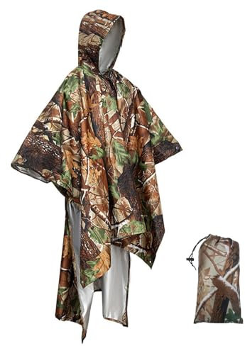 FANWINKJ Regenponcho Herren Camouflage – 3-in-1 Wasserdichter Outdoor Poncho mit Kapuze, Leicht & Kompakt, Fahrradponcho, Regencape Wiederverwendbar