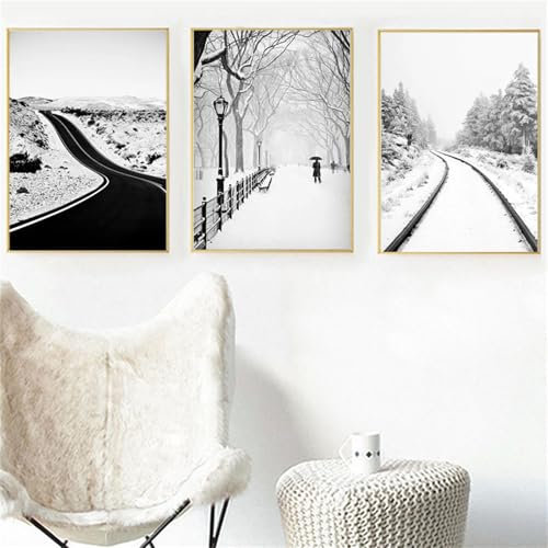champracer 3er Poster Set, Moderne Winter Schnee Bilder, Winter Weiße Kiefer Holzhaus Wandkunst Wandbilder Wohnzimmer Bilder, Moderne Leinwandbilder Wandposter, Ohne Rahmen (50x70 cm,B)
