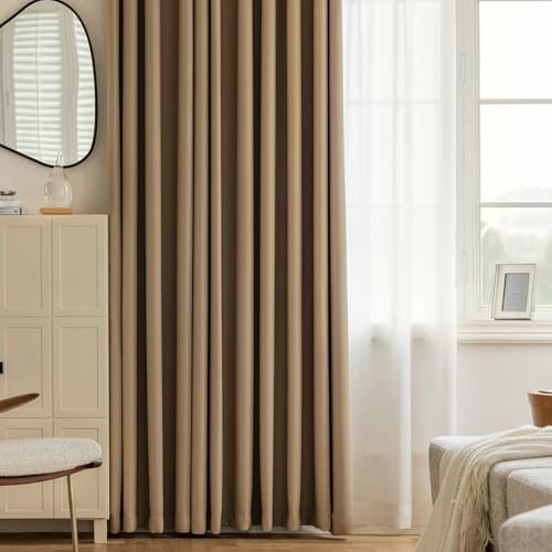 Thermo Vorhänge 2er Set Ösen, Vorhänge Blickdicht Schlafzimmer Jacquard Einfarbig Vorhänge Gardinen B 107 x H 244 cm Vorhänge, Kaffee