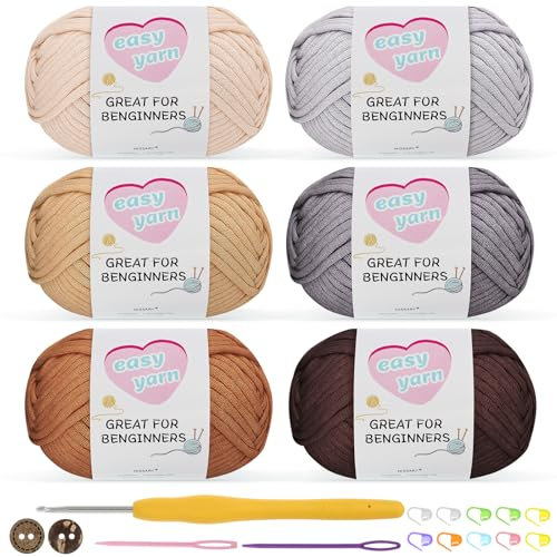 Nissary Häkelgarn,dicke Wolle zum Häkeln 6 x 50g, Häkelgarn für Anfänger, Baumwolle zum Häkeln,Amigurumi-Garn, Baumwollgarn mit 3,5 mm Häkelnadel, Häkel-Starter-Set
