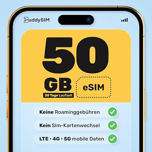 BuddySIM – eSIM Türkei – Digitale SIM-Karte ohne Vertrag – Kompatibel mit iPhone & Android – 5G LTE Highspeed Daten – Aktivierung in 30 Sek. per QR Code – Keine Roaming-Gebühren – Türkei SIM Karte
