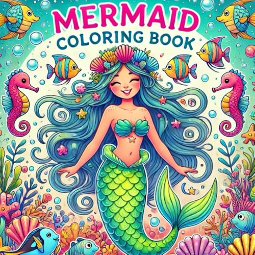 Mermaid Coloring Book: Coloring pages with cute mermaids, underwater landscapes, sea animals, for grown ups and kids