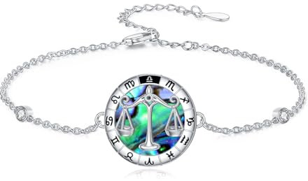 enjoylifecreative Damen Sternzeichen Waage Armband 925er Sterling Silber Libra Horoskop Abalone Muschel Armkette Sternbild Astrologie Geburtstag Schmuck Geschenke für Frauen Mädchen