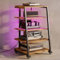 Vrietina 5-stufiger HiFi Rack mit Rädern, Plattenspieler Tisch mit Steckdosenleisten, LED-Leuchten, Verstellbaren Ablage Holz Medienständer HiFi Regal für Audioanlage, Stereoanlagen, 60 x 52 x 110 cm