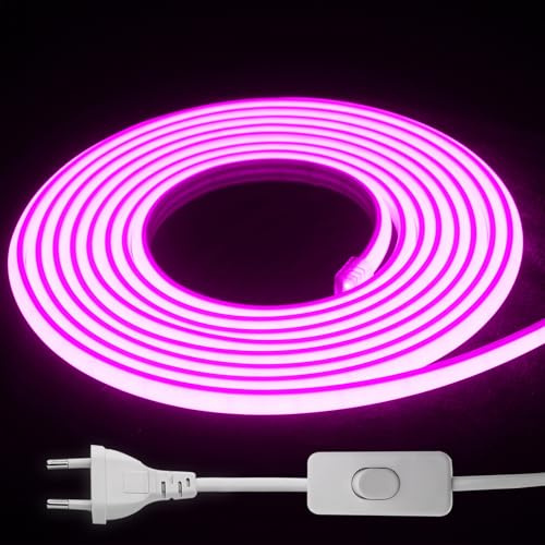 Ruban LED COB 220-240V IP65, Flexible, Intérieur Extérieur (Rosa, 4M) | 700-800 lm/m, adhésif et recoupable tous les 10 cm pour cuisine, plafond, chambre, jardin, terrasse et éclairage commercial.