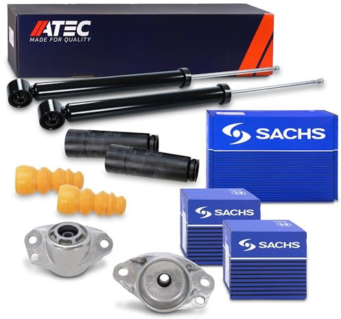 ATEC 2x Stoßdämpfer + SACHS Domlager + SACHS Staubschutzsatz hinten Kompatibel mit AUDI A1 (8X1, 8XK, 8XA, 8XF), SEAT CORDOBA (6L2), IBIZA 3 (6L1), 4, SKODA FABIA, ROOMSTER VW Fox, POLO