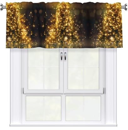 WZYWHJ Le tende corte con stampa dell'albero di Natale scintillanti sono durevoli, trasparenti e facili da installare, misurano 52 x 18 cm (larghezza x lunghezza)