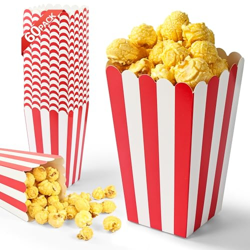 Chumix 60 Pcs Boîtes à Pop-Corn, Bonbons Conteneur Popcorn Carton aux Soirées Cinéma, Noël, Mariages, Collations de Fête, Pot Pop Corn Facile à Assembler