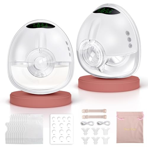 Lulia Tiralatte Elettrico Indossabile, 4 Modalità e 9 Livelli, 350 mmHg Forte Potenza, BPA-frei, Portatile Tiralatte con 4 Flange di Dimensioni 17/19/21/24mm (2 Pezzi)