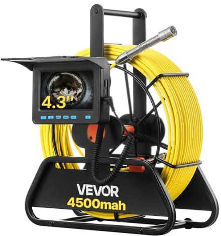 VEVOR Telecamera per Fognatura 30 m, Endoscopio Industriale con Schermo HD 480P, Telecamere Idrauliche a Serpente Impermeabili IP68 con 6 LED e Scheda da 16 GB per Tubi di Condotta Fognaria