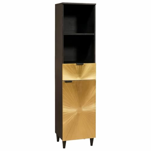 vidaXL Bathroom Cabinet with Drawer Black and Gold 38 x 33 x 160 cm, Stylish Bathroom Cabinet, Rectangular Design, Functional Storage Unit, Elegant Home Organization Set, Solid Wood Furniture