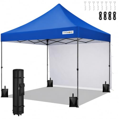 VIVOHOME 3x3m Easy Pop-Up-Pavillon Outdoor-Zelt mit Einer Seitenwand | mit Rolltasche für Camping Picknicks Partys und Veranstaltungen im Garten Blau