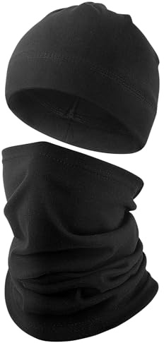 Kiiwah Bonnet & Tour de Cou set pour Homme Femme, Unisexe Beanie Hiver Thermique, Cache Cou pour Sportif Ski Cyclisme Moto, Taille Unique (Noir)