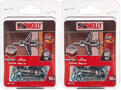 Molly M11110-XJ Chevilles métalliques à Expansion avec vis M5 Ø11mm, 5 x 36 mm, Gris, Set de 16 Pièces (Lot de 2)