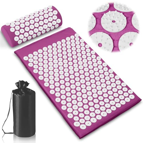 PQETBV Akupunkturpunkt Massagekissen, Akupressurmatte für Rücken, Nacken, Fußschmerzlinderung, Acupressure Mat für tiefe Entspannung, Magnetfeldtherapie, Ideal für Männer, Frauen(Lila)