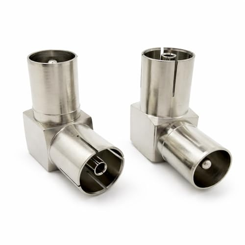2 Pack TV PAL Coaxial Cable Connectors – Right Angle Male to Female RF Adapter 90 Degree TV Aerial Connector for Wall Mounted TVs, Satellite & Antenna Cables – Copper Coaxial Cable Adaptor
