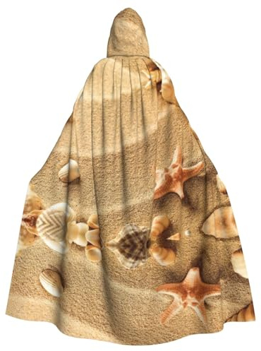Migpkd Langer Kapuzenumhang mit Strandmuschel und Sand, für Erwachsene, Halloween-Umhang für Cosplay-Kostüme, Unisex