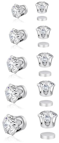 JYXNU 5 Paia Orecchini Magnetici Uomo e Donna, Orecchini Finti, Orecchini Diamante, Non-Piercing, Calamita Finti Orecchino Set, 4-8mm