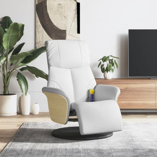 mtlskopl Weißer Massagesessel mit Liegefunktion 79x87x104 cm, 6-Punkt-Vibrationsmassage, Kunstleder, 360° Drehbar, Bequemer Relaxsessel für Wohnzimmer Schlafzimmer Büro