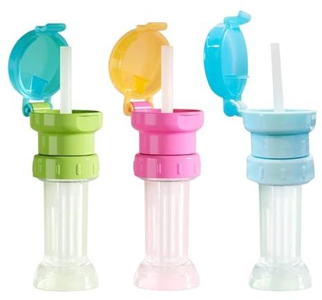 3PCS Bottle Lids with Straw, Reusable Children Beverage Water Bottle Straw Lid, Leak Proof Universal Drinking Tool, Portable Bottles Twist Cover Cap, Water Bottles Straws Adapter for Outdoor