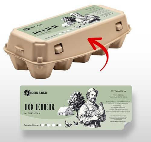 Ausgewählt verpackt Personalisierte 45 Etiketten für Eierkartons – Eierkarton Aufkleber selbst gestalten mit Adresse, Güteklasse, Haltungsform – passend für 10er Eierschachtel - Motiv 9