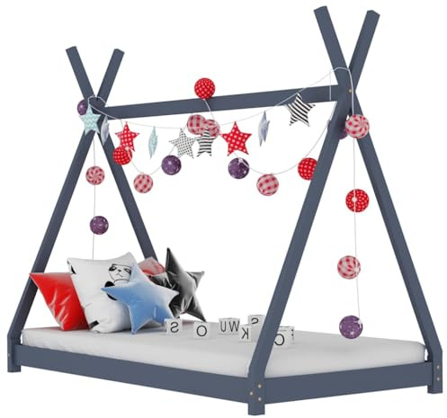 kithwjll Kinder-Bettgestell Grau Massivholz Kiefer 70 x 140 cm mit Lattenrost, stabiles Babybett, Kinderzimmer Schlafplatz, umbaubar, mit Rausfallschutz, geeignet als Gitterbett und Beistellbett