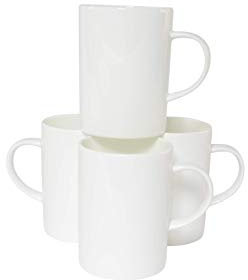 Set of 4 Plain White Bone China Contemporary Mugs