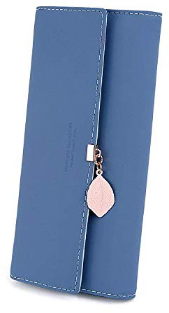 Charltu Portafoglio Donna Lungo Cerniera in Pelle, Portafoglio Donna Grande (Blu)