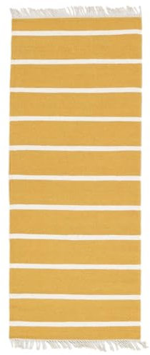 RugVista, Dorri Stripe, Teppich, Mittelflor Teppich, 80 x 200 cm, Läufer, Moderner Kelim Teppich, Wolle, Flur, Schlafzimmer, Küche, Wohnzimmer, Senfgelb, Hellbraun