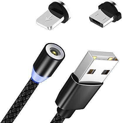 2 in 1 Phone Magnetic Charger Cable, Portable Fast Charging Nylon Braided Micro USB Connector Cord for Android, iPad, iPhone, 360° Circular Design 3.3/6.6 ft