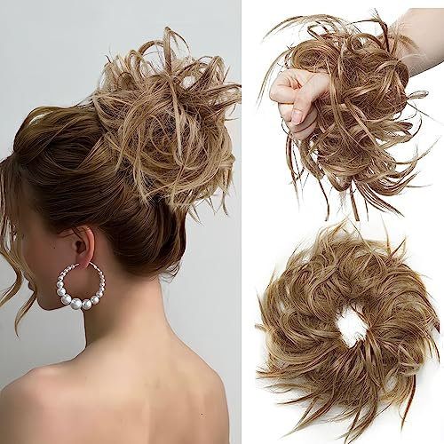 TESS Haargummi Haarteil Dutt mit Haaren Glatt struppige Haarknoten Hochsteckfrisuren günstig Haarverlängerung für Frauen 45g Hellbraun/Mittelblond