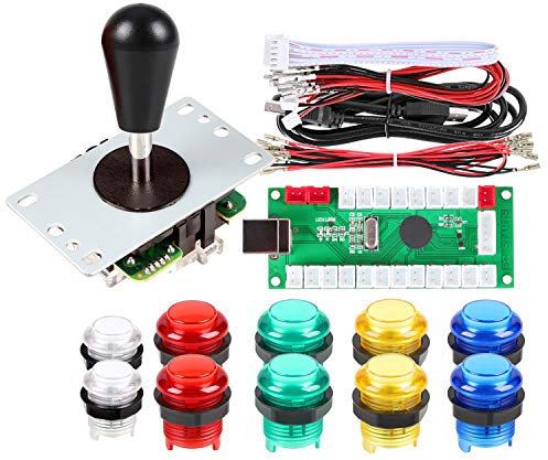 Fosiya 1 Jugador LED Arcade DIY Kit Piezas Codificador USB a PC Joystick de murciélago de estilo elipse y ovalado + Botones LED Arcade de 5v para consolas de videojuegos Arcade Raspberry Pi Mix Color