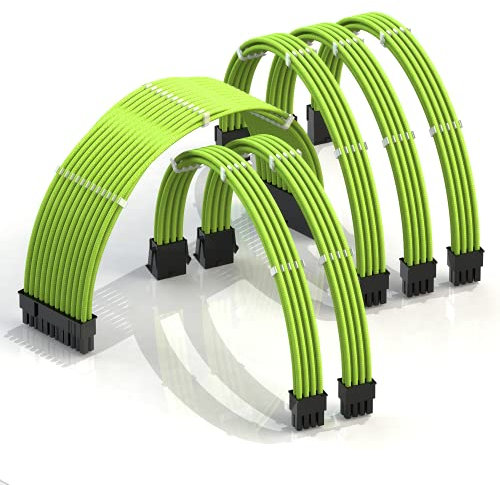 LINKUP - AVA 30cm Cavo di Prolunga PSU Personalizzato Mod PC GPU| Intrecciato con Kit Pettine - Compatibile con RTX3090| 1x 24 P (20 + 4)| 2x 8 P (4 + 4) CPU| 3x 8 P (6 + 2) GPU| 300mm - Verde