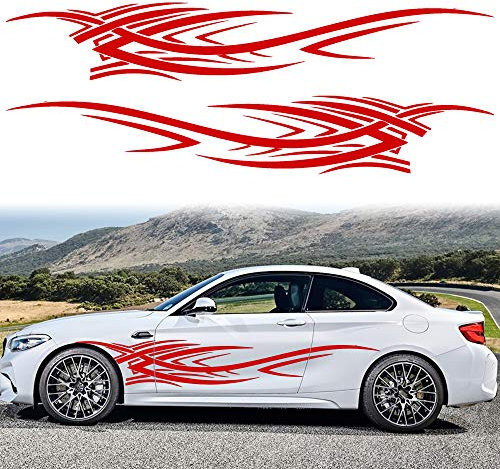 TOMALL 2 Stück 244,4 cm Flamme Grafik Auto Karosserie Seite Aufkleber Flamme Racing Sport Streifen Aufkleber für Auto Universal Vinyl Selbstklebende Aufkleber Dekoration Zubehör für LKW SUV