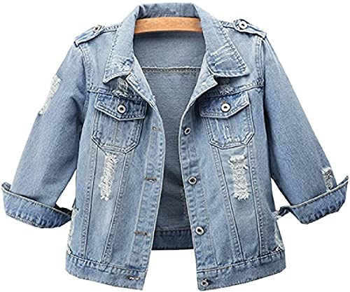 Jofemuho Womens Classic Jean Jacket Plus Size Loose Long Sleeve Button Down Denim Trench Coat, 5, L