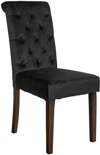 CLP Esszimmerstuhl Lisburn I Samt I Stoff I Polsterstuhl Gesteppt Chesterfield Design, Farbe:schwarz, Material:Samt