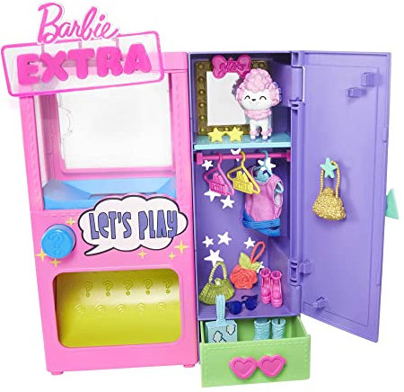 Barbie HFG75 Extra Mode Spielset mit 20 Teilen, einschließlich Haustier Pudel, Schrank und Druckknopf-Funktion, die Mode-Accessoires ausgibt, Spielzeug Puppen Geschenk für Kinder ab 3 Jahren