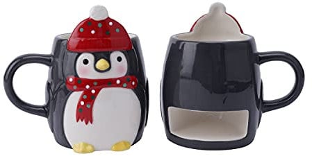 CGB Giftware | Penguin Snack Mug with Gift Box| Hot Chocolate Tea Coffee Biscuit Cookie| Christmas Eve Day | Novelty Family Friends | Joy to The World GB05767