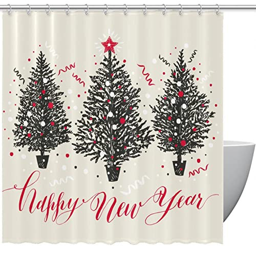 Simpatico albero di Natale disegnato a mano tenda doccia con 12 ganci, impermeabile e lavabile, 152,4 x 182,9 cm
