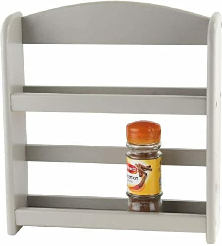 Optimal Products 2 & 3 Tier Bamboo Wood Kitchen Wall Mounted Spice Jars Herbs Rack Holder Stand For Home and Kitchen Storage (2 Tier Grey)