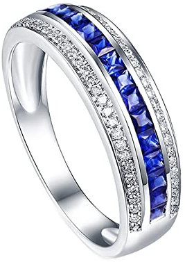 Lieson Verlobungsringe Frauen, 18 Karat Weißgold Ring Damen Diamant mit Saphir 0.8ct Hochzeit Ringe Weißgold Große 53 (16.9)