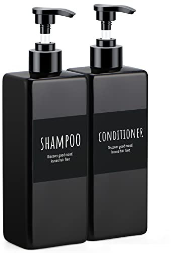 Segbeauty Seifenspender Groß 500 ml, 2er-Set Pumpspender aus Kunststoff zum Befüllen, Spender mit Etikettenaufkleber auf der Shampoo Conditioner Flasche, für Badezimmer, Transparent Schwarz