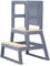 Baby Vivo Lernturm aus Holz - Tower Küche Kindermöbel Learning Tower - Schemel Lerntower für Kinder ab dem Stehalter - Tritthocker mit Tafel Montessori Küchenhelfer Lernstuhl in Grau