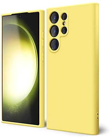 Oakxco for Samsung Galaxy S23 Ultra Phone Case Liquid Silicone Grip, Cute Thin Slim Soft Rubber TPU Smooth Gel Cover for Women Girl Aesthetic Design, Matte Solid Protective & Shockproof Bumper, Yellow