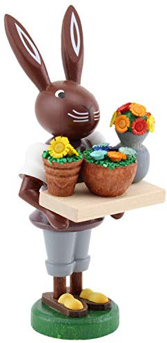 Thomas Preißler | Osterhasenfigur Osterhase Osterhäsin Hase | Höhe 10 cm | erzgebirgische Volkskunst | Osterfigur Osterdeko aus Holz | Hase Blumenhändler
