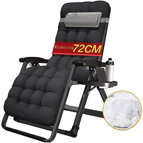 ATAAY Gartenstühle Klappstuhl Campingstühle Schwerelosigkeits-Terrassenstühle zum Liegen im Garten im Freien Extra breite klappbare Büro-Strandliege mit Kissen unterstützt 200 kg schwarz
