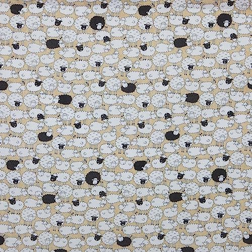 Kt KILOtela - Bedruckter Leinenstoff, Dekoration, Polsterung, Kissen, Vorhänge, Bettdecken, Taschen, Tischdecken, Breite 280 cm, Länge wählbar 50 in 50 cm, Schafe, Weiß, Schwarz