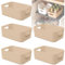 W&H 5 PCS Beige Plastic Storage Boxes, Small Open Storage Boxes with Handle, Home & Kitchen Organiser, Plastic Cupboard Baskets for Shelves, Bathroom, Toy, Bedroom - 21×14×7cm
