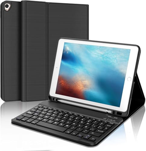 WAVATA Funda Teclado para iPad 9ª/ 8ª/ 7ª Gen- Funda para iPad 9th 2021/ 8th 2020/ 7th 2019- Teclado para Air 3 y Pro 10.5 2017- Bluetooth Magnética Desmontable, Tecla Español Ñ- Negro