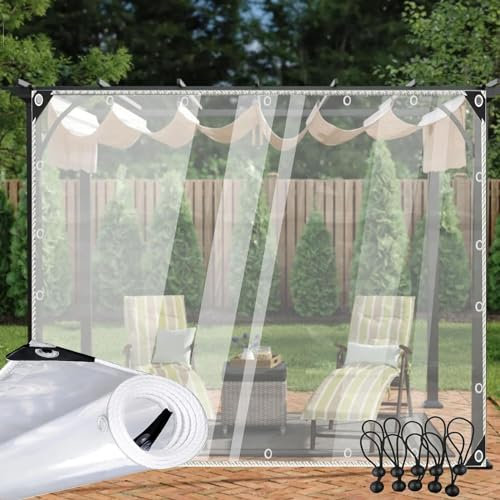 DAZULI Transparente PVC-Plane Strapazierfähig, Wasserdicht Durchsichtige Vinylplane Vorhänge Für Den Außenbereich Anti-Aging Markisenüberdachung Terrassenüberdachung(Size:3x3m/9x9ft,Color:Löschen)